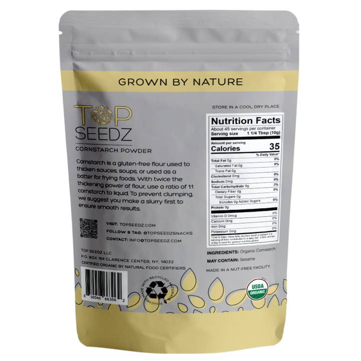 Top Seedz - Wholesale Flour - Organic Cornstarch | 1lb Resealable Pouch (Case of 12)
