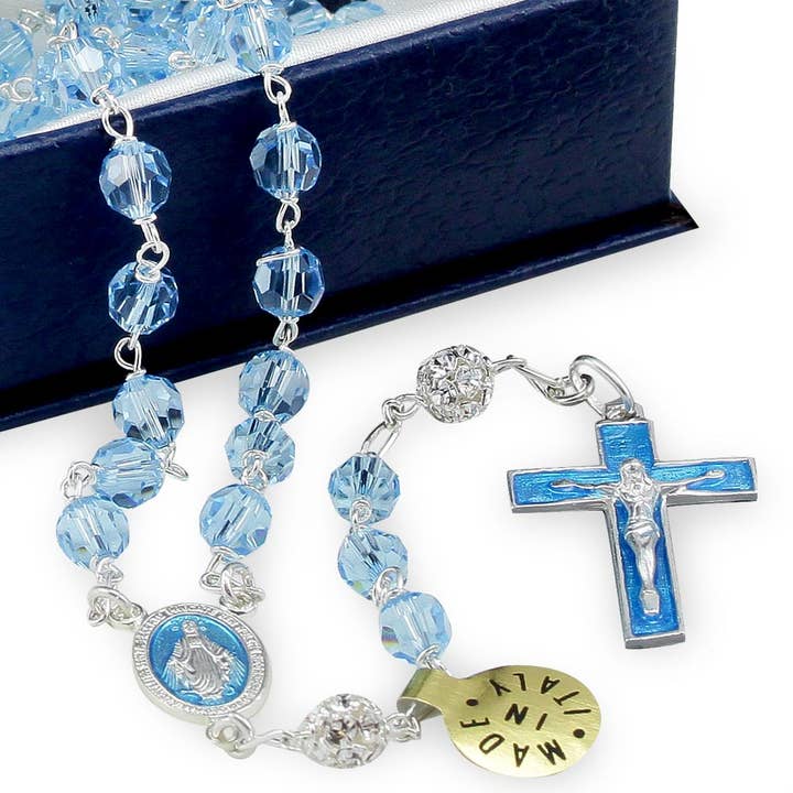 Swarovski Crystal Rosary Blue Beads Sterling Silver for wholesale by RM Trading