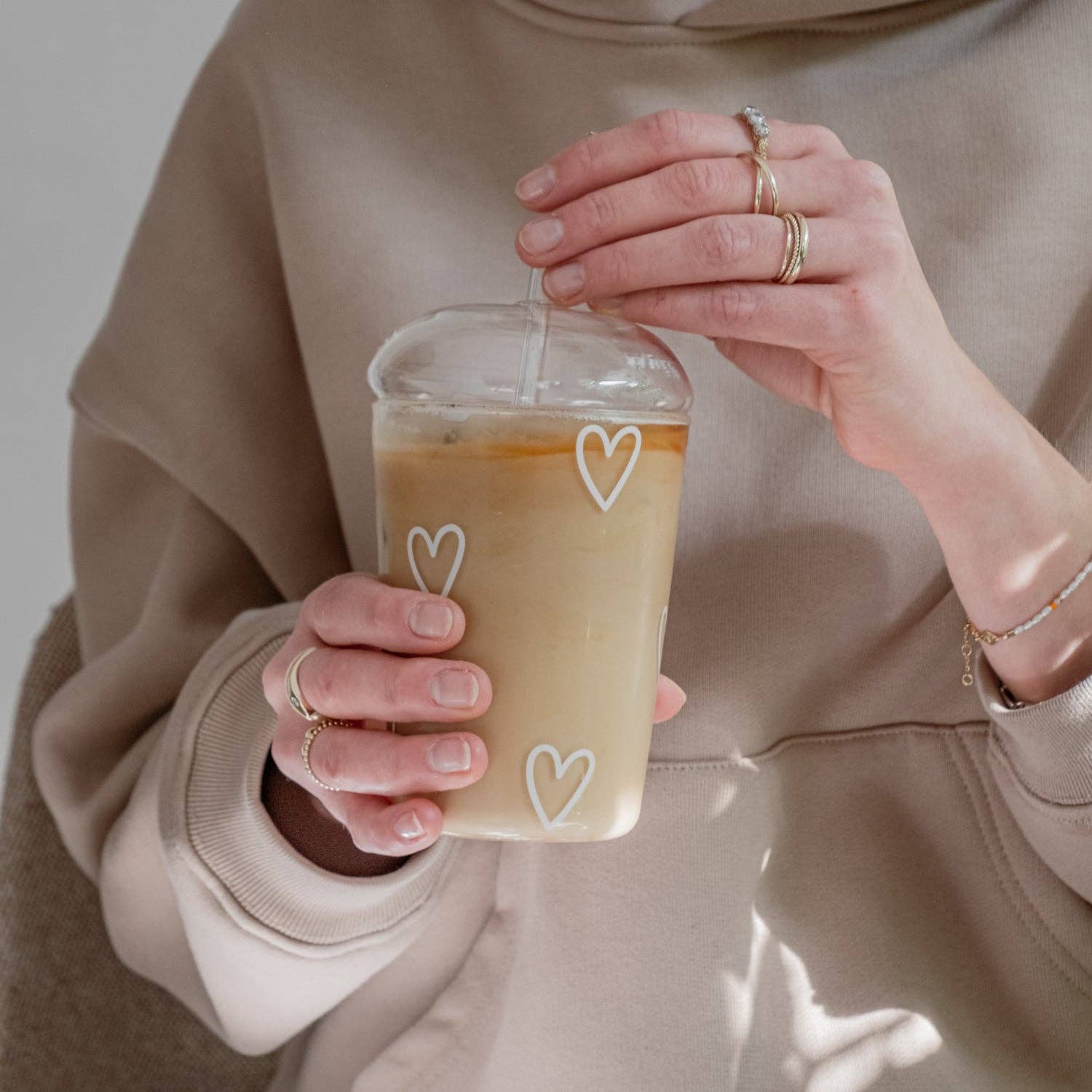 Eulenschnitt - Wholesale Drinking Glass/Cup - Drinking glass hearts white (VE = 6 pcs)10