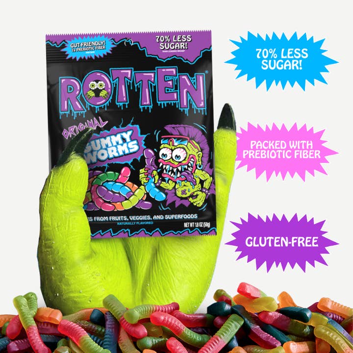 Rotten Candy - Wholesale Gummy - Original Gummy Worms 8-Pk 1.8oz - Low Sugar Natural Candy