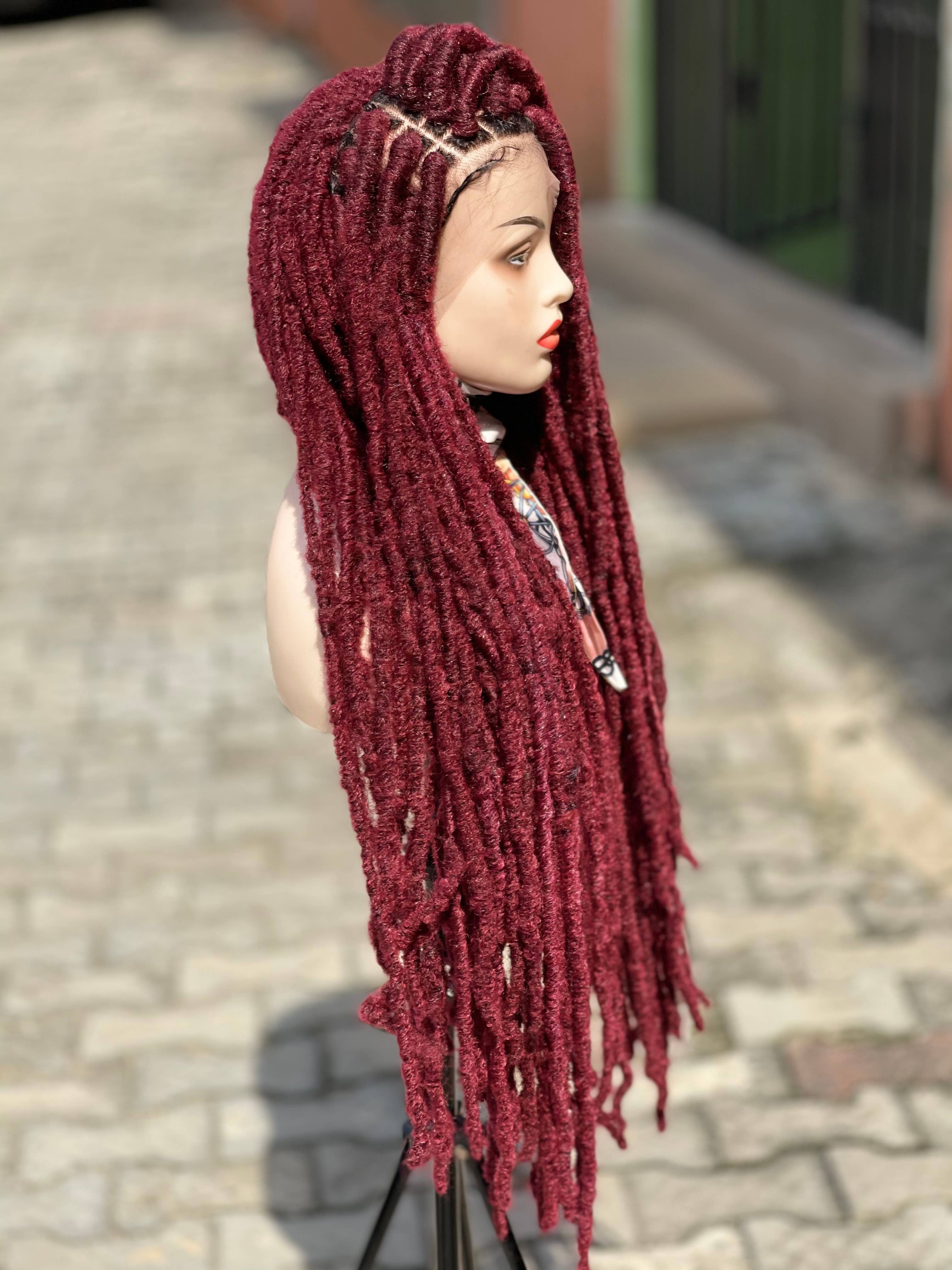 Lamuskwigs – wholesale Wig/hair piece – 36 inche Long distressed faux locs, wine  faux locs wig.7