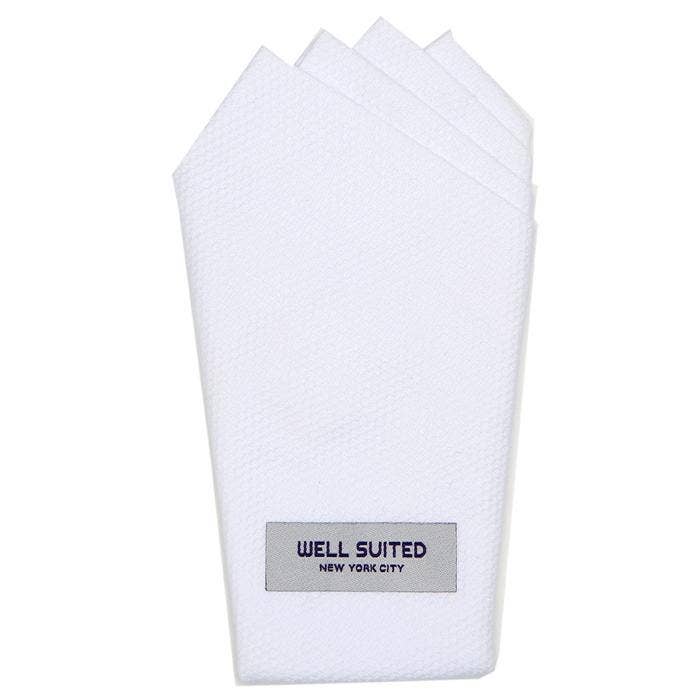 White Cotton Pique 4 Point Fold Pocket Square for wholesale by Well Suited NYC