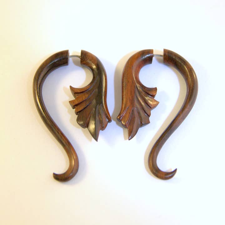 Ajmer by Jodi - Wholesale Cuff/Wrap Earrings - Wood Palmette Faux Gauges~ Surgical Steel ear wires1