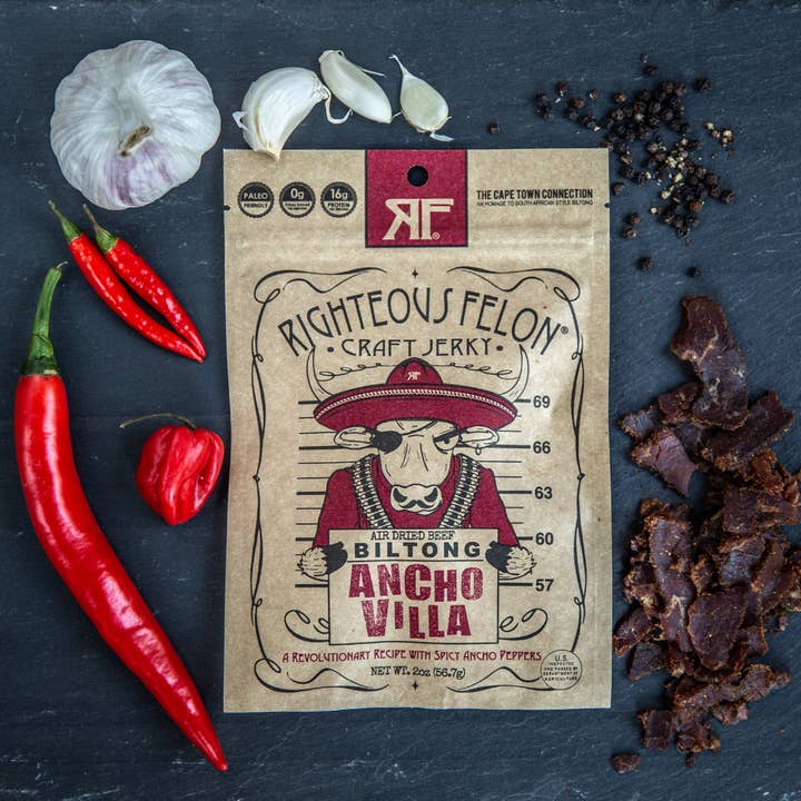 Righteous Felon Craft Jerky - Vente Viande séchée - Ancho Villa Biltong 2oz4