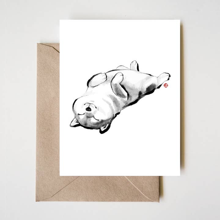 Tarjeta de felicitación Shiba Inu Descansa, Relájate, Restaura | Tinta Sumi-e para venta al por mayor de RICE&INK