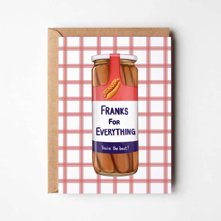 Franks pour tout - Carte de remerciement amusante sur le thème du hot-dog pour la vente par Katie Tinkler illustration