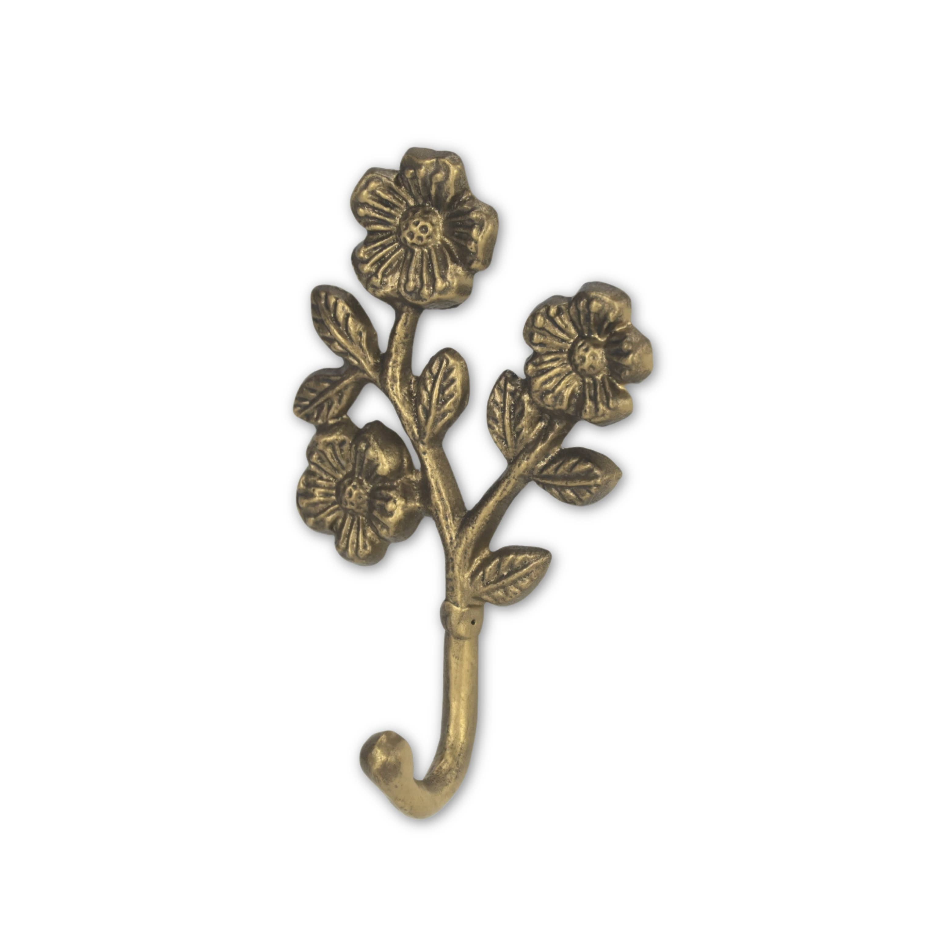 HomeRoots - Wholesale Clothes Hangers - 4" Antiqued Gold Cast Iron Flower Wall Hook3