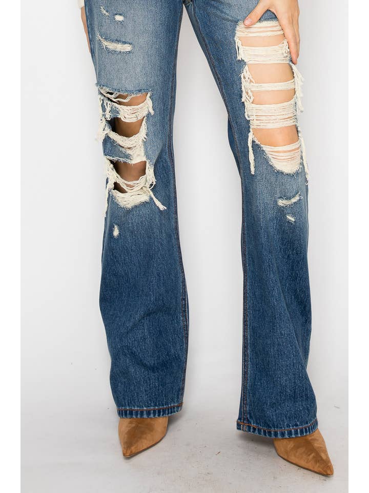 ARTEMIS VINTAGE - Wholesale Jeans - Women's - HYBRID STRETCH RIPPED RELAXED FLARE JEANS