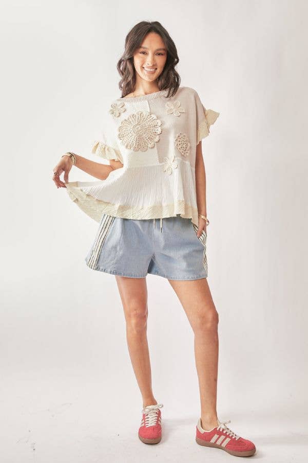 Davi & Dani – wholesale Knit top – Women's – SWEATER TEXTURED FABRIC RUFFLE DETAIL TOP18