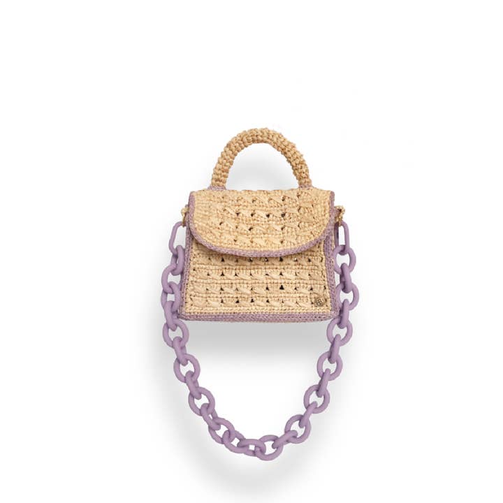 Sanabay - Wholesale Messenger Bag - Women's - Mini Félicie natural and lavender mini raffia bag