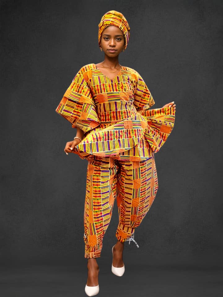 1203-29 Haremhose & Wickelbluse Leichtes Kente für den Großhandel von India Batik