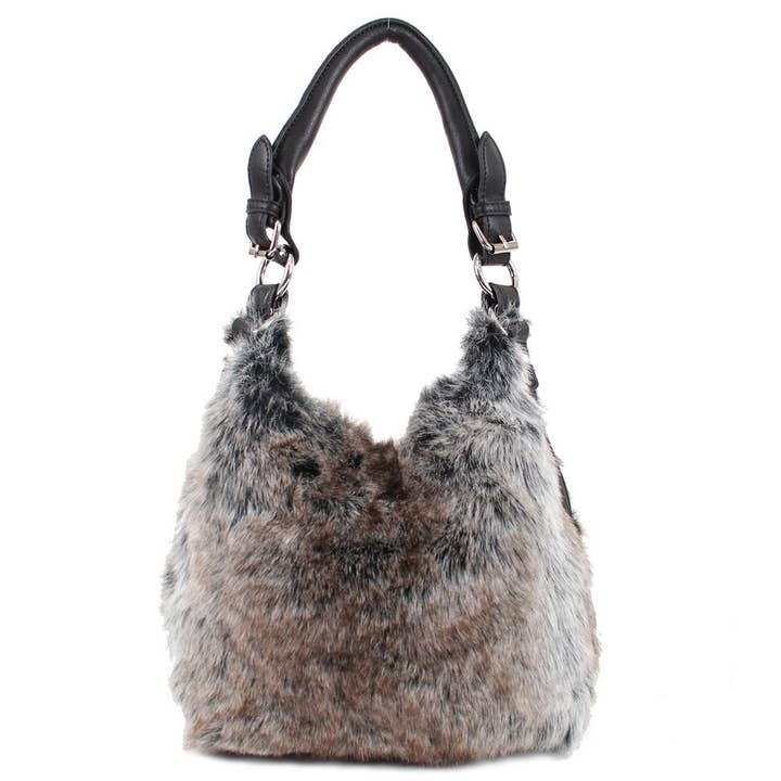 BR BLK 64632 Tricolor Faux-Fur Hobo Shoulder Bag for wholesale on Faire
