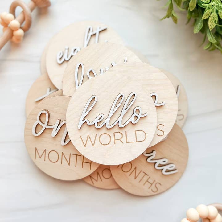 3D Wooden Monthly Milestone Discs For Baby Photos for wholesale by By His Saving Grace, LLC