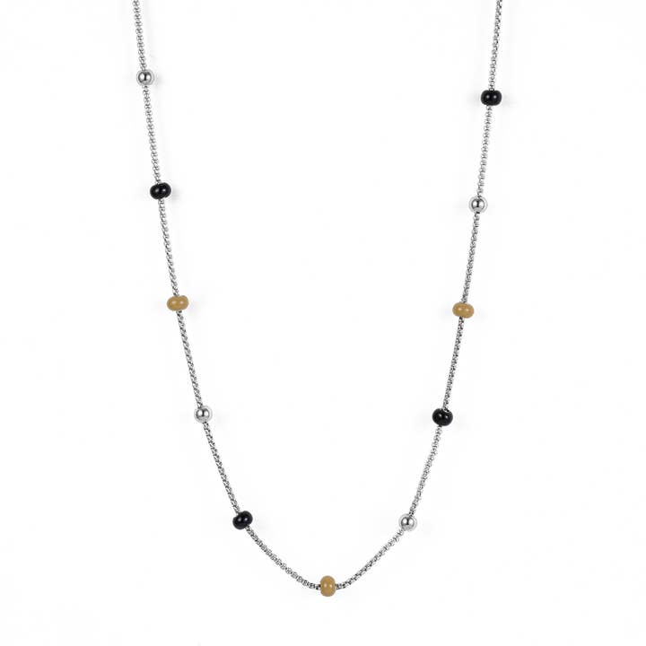 Globe Enamel Long Necklace Black/Silver for wholesale by Bud To Rose