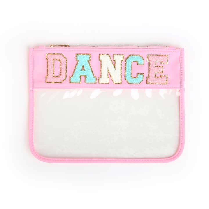 The Spotted Zebras - Wholesale Pouch - Women's - Varsity Letter Patch Clear Zippered Pouch Bag - DANCE