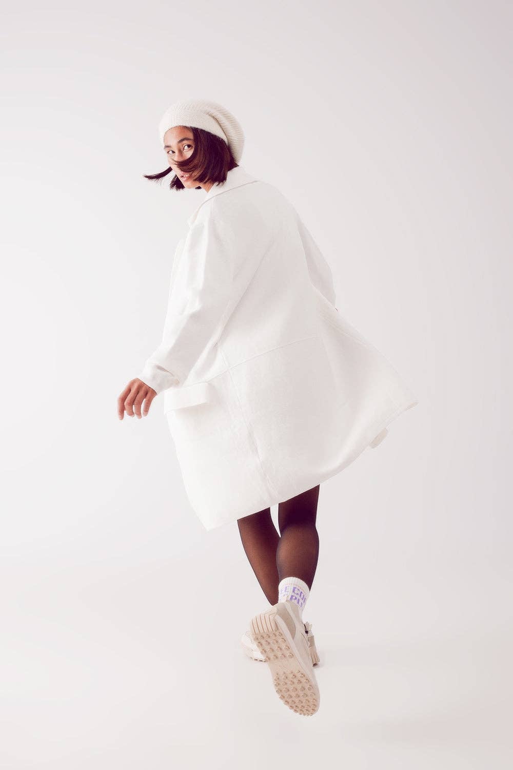 White oversized collar maxi cardigan in cream for wholesale on Faire