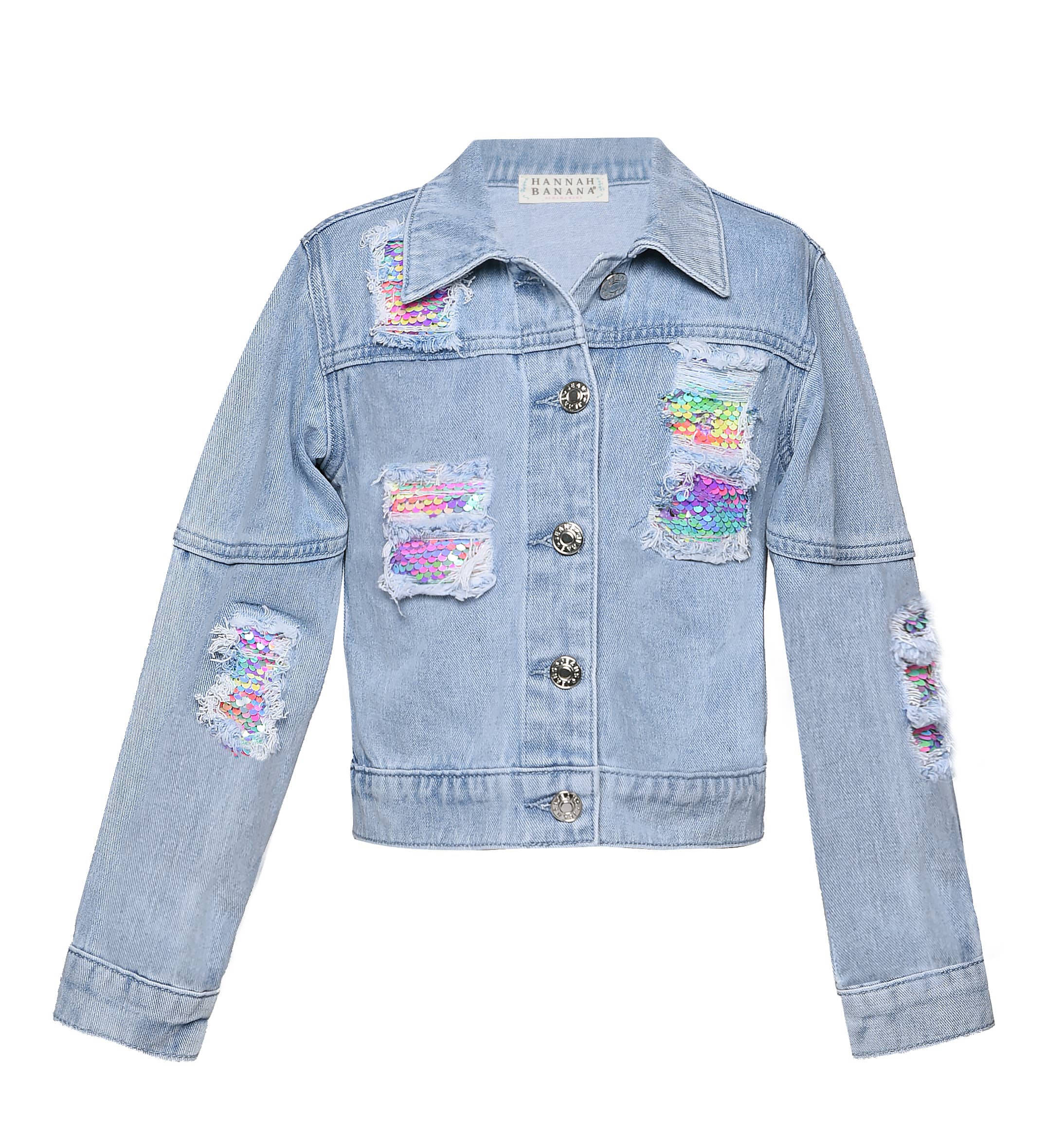 STONEWASH DENIM JACKET W/ SEQUIN DISTRESS for wholesale on Faire0