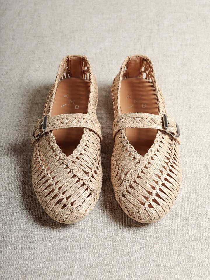 DORIS BEIGE – Bailarinas Mary Jane de rafia trenzada para venta al por mayor de KMB Shoes