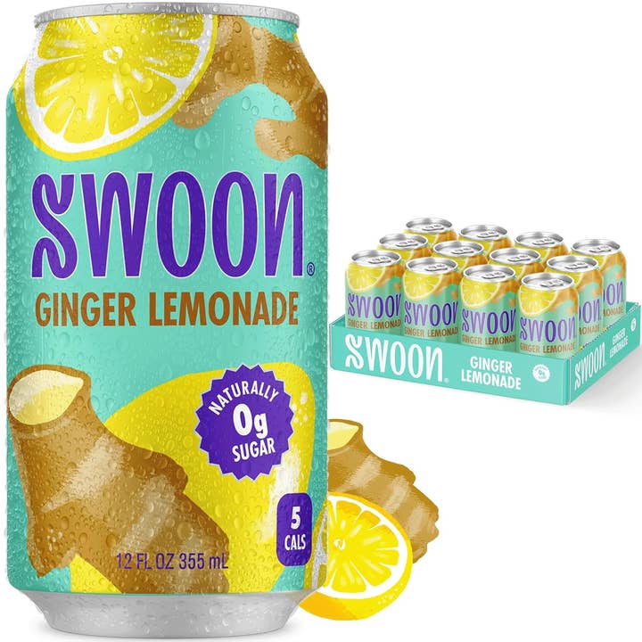 EcoQuality - Wholesale Soda/carbonated drink - 12oz Swoon Ginger Lemonade Zero Sugar Refreshing Drink Pack of 12