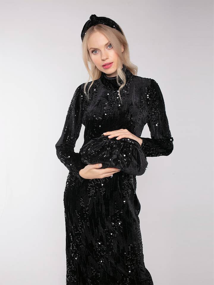 MALA DE MÃO DE VELUDO LUCINDA SEQUIN COM ALÇA por atacado de NOOKI DESIGN LTD