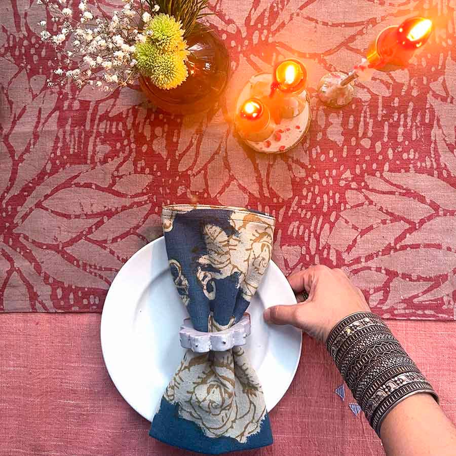 Ichcha - Vendita all'ingrosso Tovaglioli da tavola in stoffa - Tovaglioli per Cena Festiva, Set di 4 in Cotone Organico - Oro Rosa5