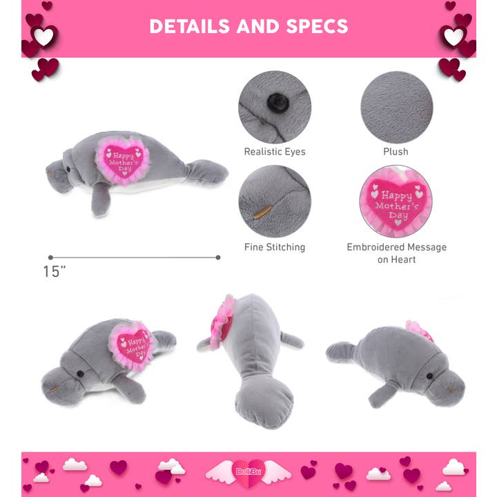 Cota Global - Wholesale Stuffed/Plush Toy - Kids & Baby - Plush Mother's Day Heart Wild Collection Grey Manatee2