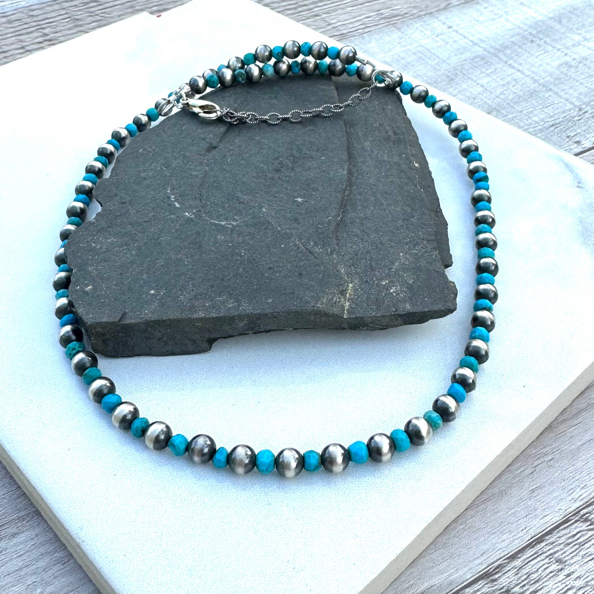 Ella Elisabeth Designs - Wholesale Beaded/Pearl Necklace - 4 MM Sterling Silver Navajo Pearls and Turquoise Necklace 2