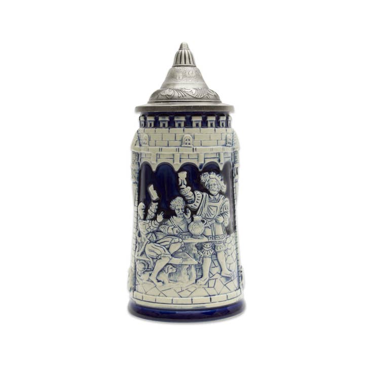 Castle Festivity Cobalt Blue German Beer Stein with Metal for wholesale by European Heritage Gifts