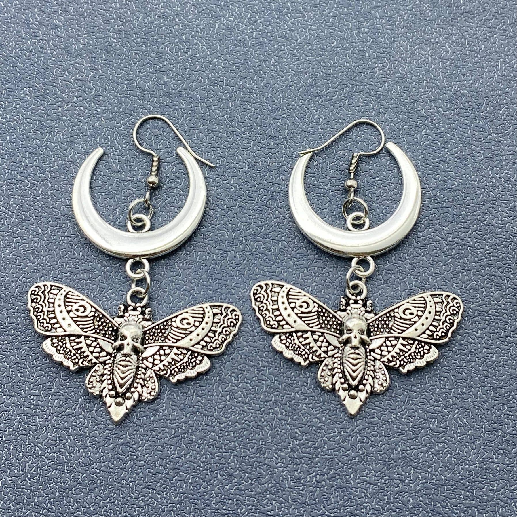 Mio Queena - Wholesale Dangle Earrings - Gothic Style Moth & Moon Dangle Earrings - GT1
