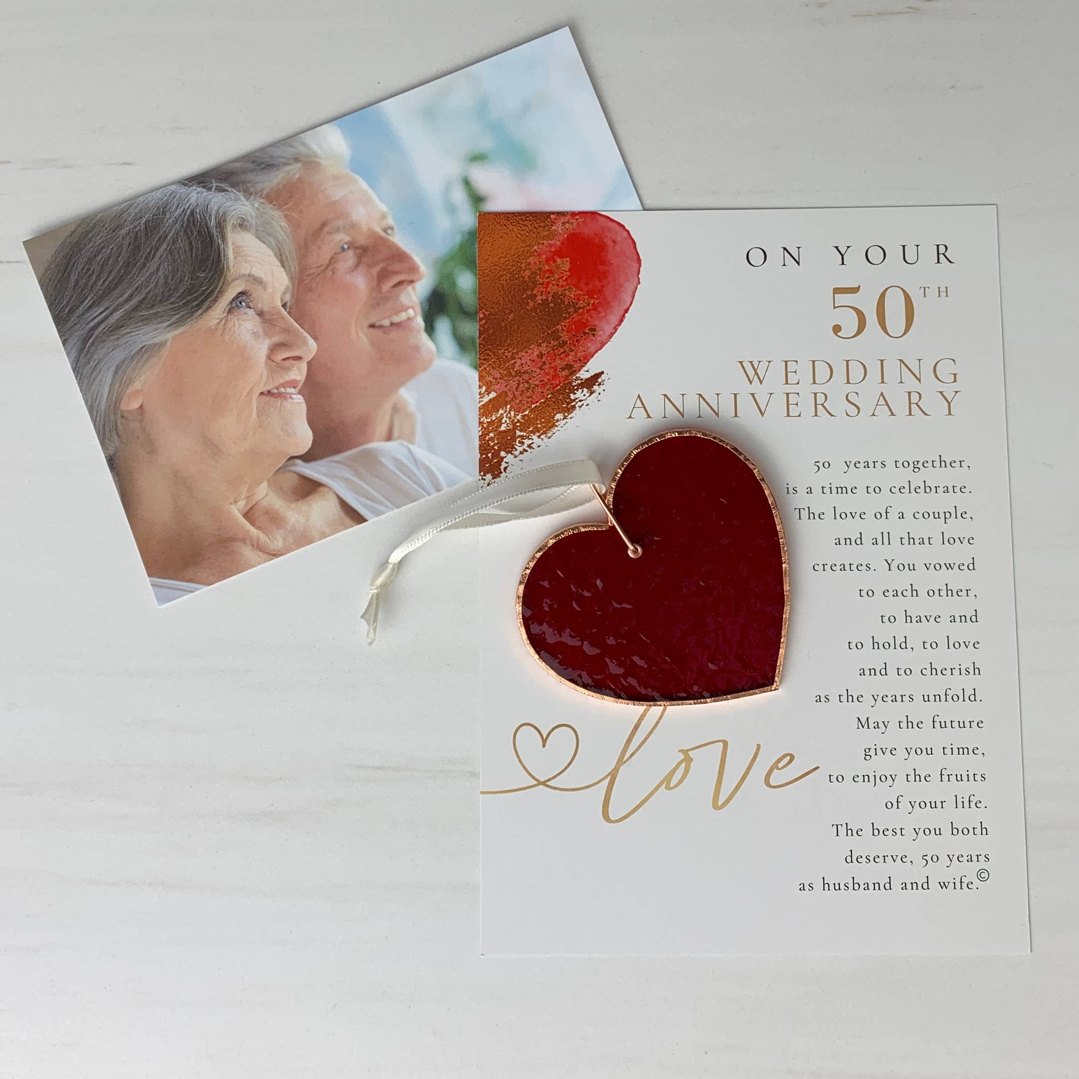 The Grandparent Gift Co. Inc. - Wholesale Ornament - 50th Wedding Anniversary Gift USA Handmade Glass Heart 77312