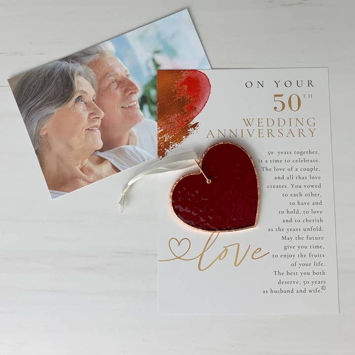 The Grandparent Gift Co. Inc. - Wholesale Ornament - 50th Wedding Anniversary Gift USA Handmade Glass Heart 77312