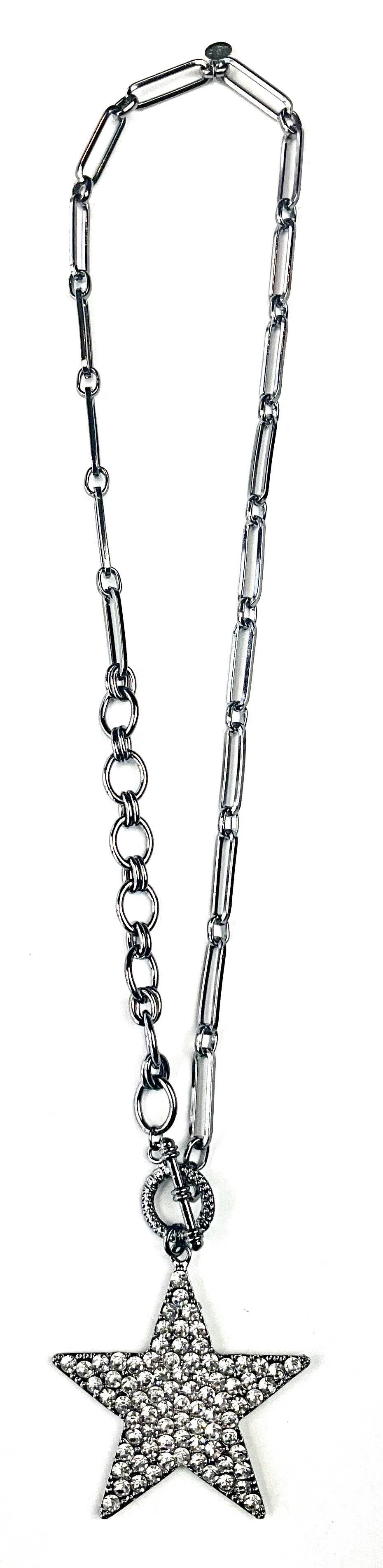 Lost & Found Trading - Wholesale Pendant/Charm Necklace - NK-Rhinestone Star Pendant Necklace in Hematite0