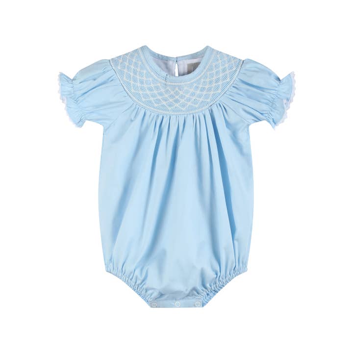 Lil Cactus - Wholesale Bodysuit (Non-Footed) - Baby - Blue and White Smocked Bubble Romper