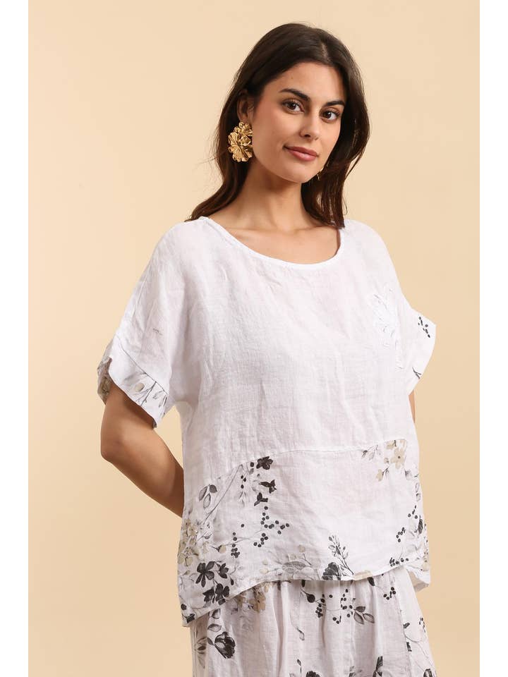 LÉA & LUC - Wholesale Tunic - Women's - Printed blouse with a flower in 100% Linen REF. 1206220