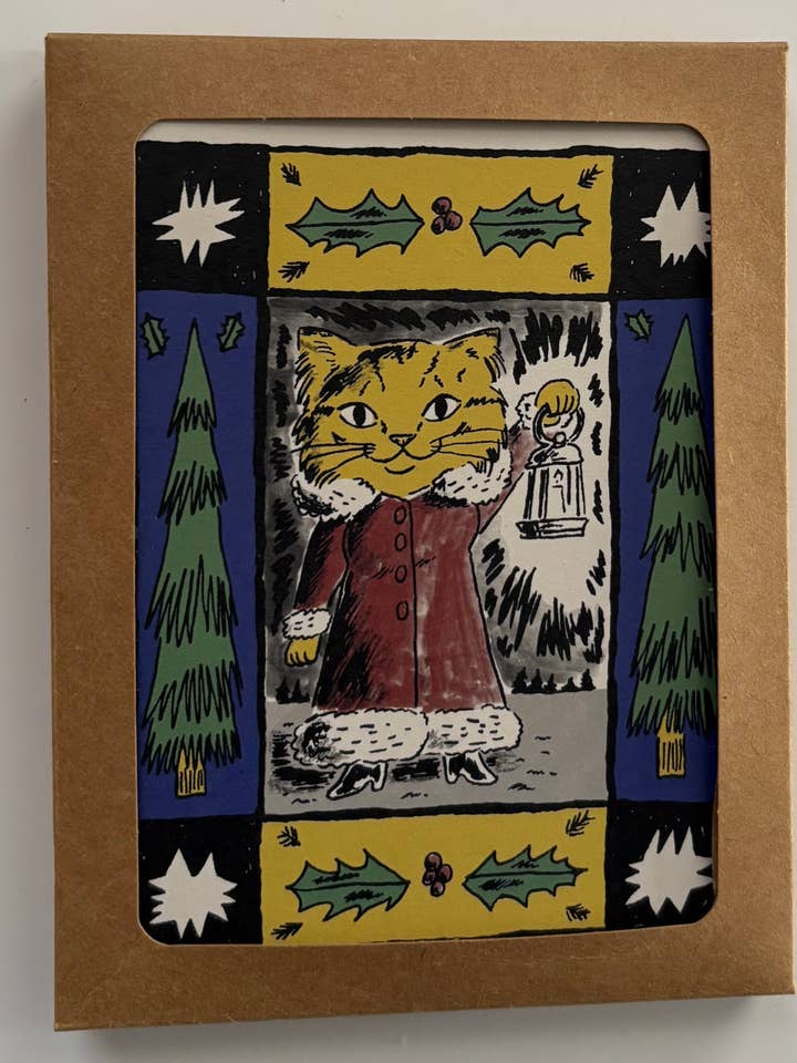 Holiday Cat with Lantern Greeting Card set of 6 for wholesale by Steve Teare's Pet Portraits