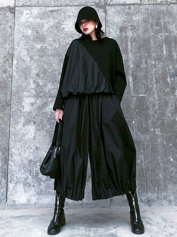 Stylish Black Solid Color High Waisted Wide Leg Pants for wholesale on Faire4