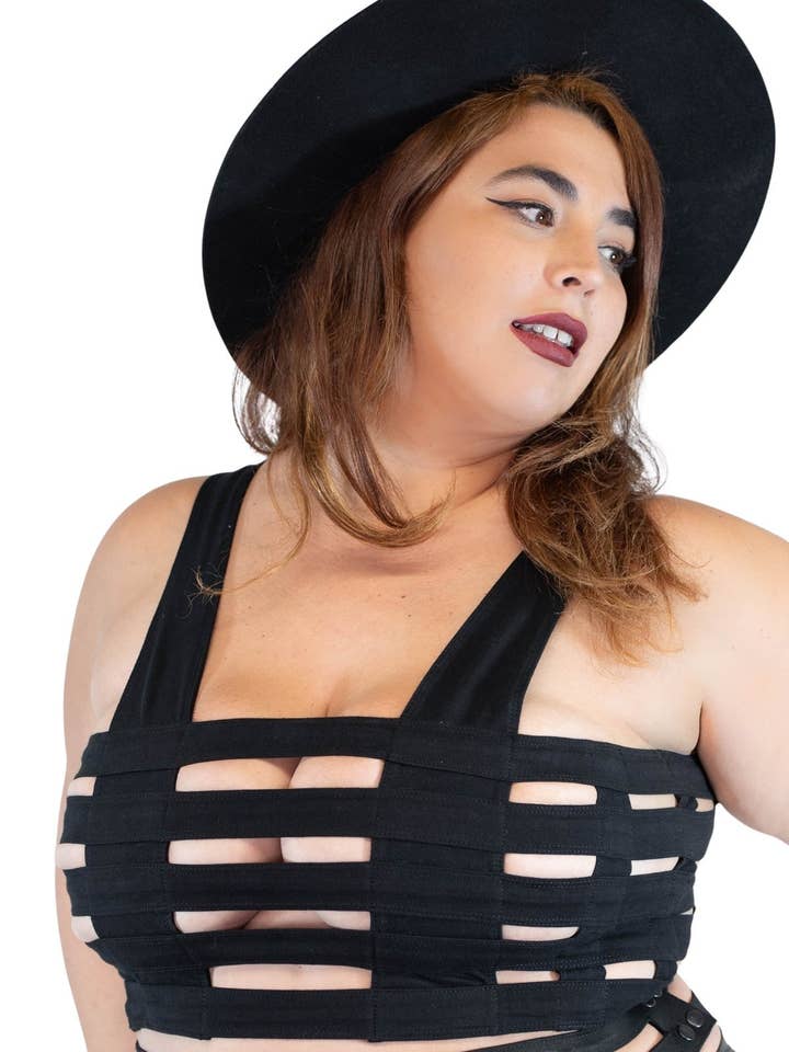 Black Five and Diamond Deluxe Cage Bra - cotton for wholesale on Faire