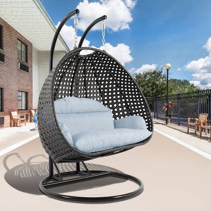 LeisureMod - Wholesale Egg Chair - Modern Charcoal Wicker Hanging Double Seater Egg Swing Chair79
