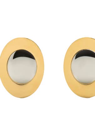 Two Tone Oval Stud Earring - Steel 14K Waterproof
for wholesale by HoopLa