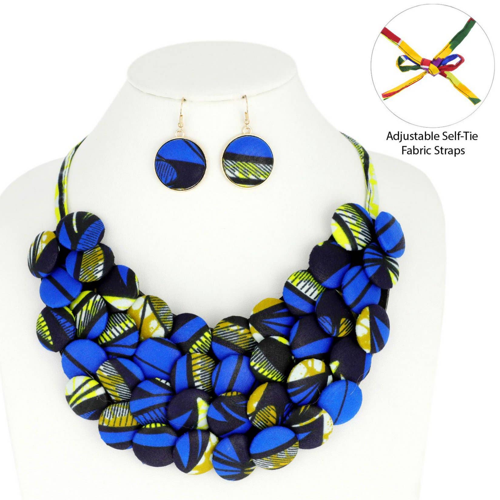 SP Sophia Collection - Wholesale Jewelry Set - African Print Fabric Button Bib Necklace & Earring Set1
