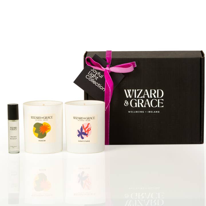 Wizard & Grace Joyful Light Collection: Mood Boost & Gratitude Gift Set | Irish Aromatherapy Candle Gift Set for wholesale by Wizard & Grace Wellbeing
