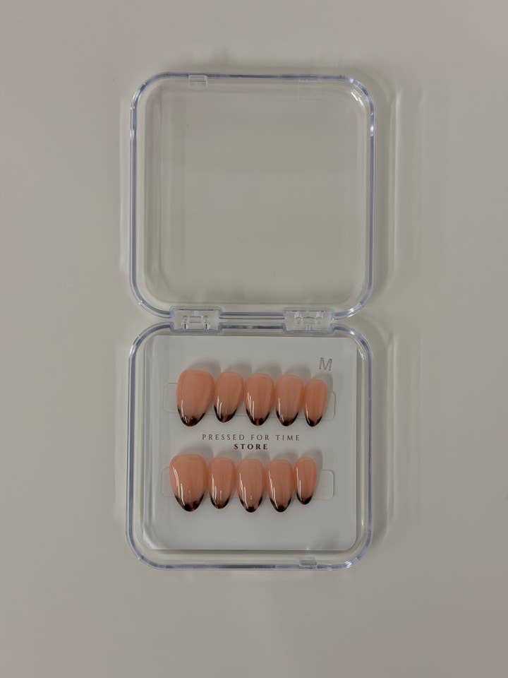 Nude with Tortoise Shell Tip Press-On Nails for wholesale by Pressed for time