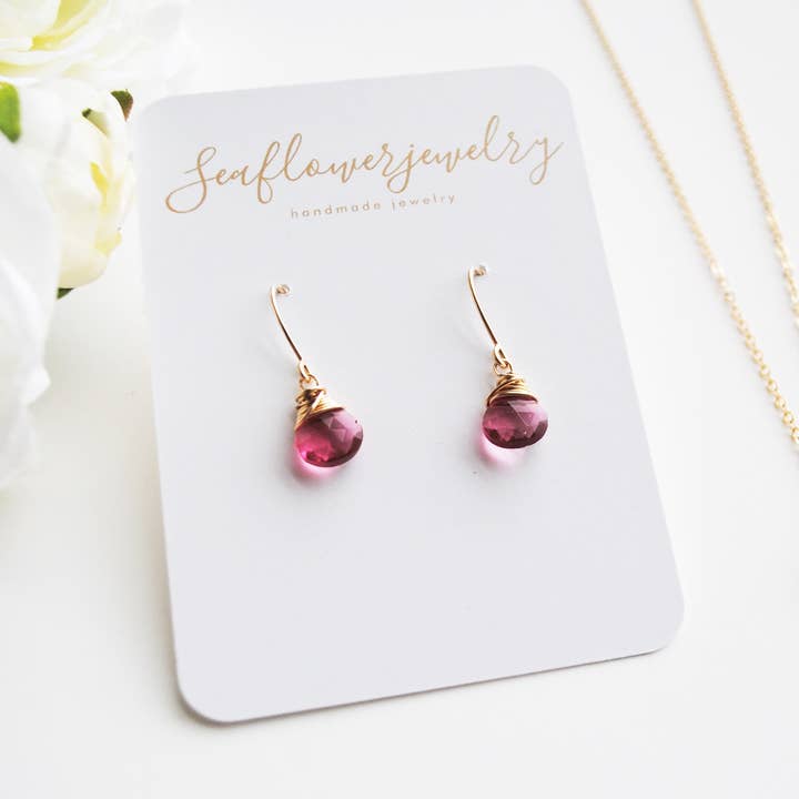 Ruby Lite Pendientes de cuarzo y pendientes de color rosa para venta al por mayor de Seaflowerjewelry