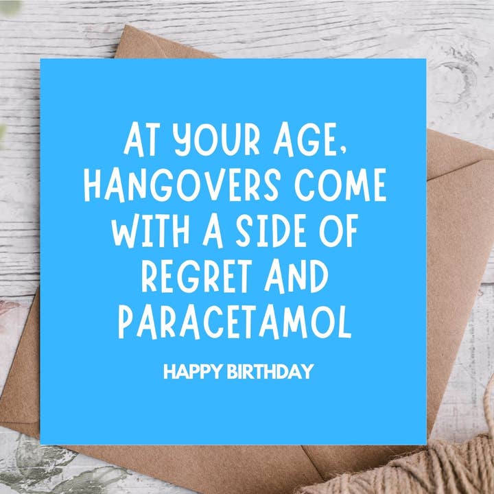 Hangovers with Regret and Paracetamol Funny Birthday Card for wholesale by Highgrove Cards