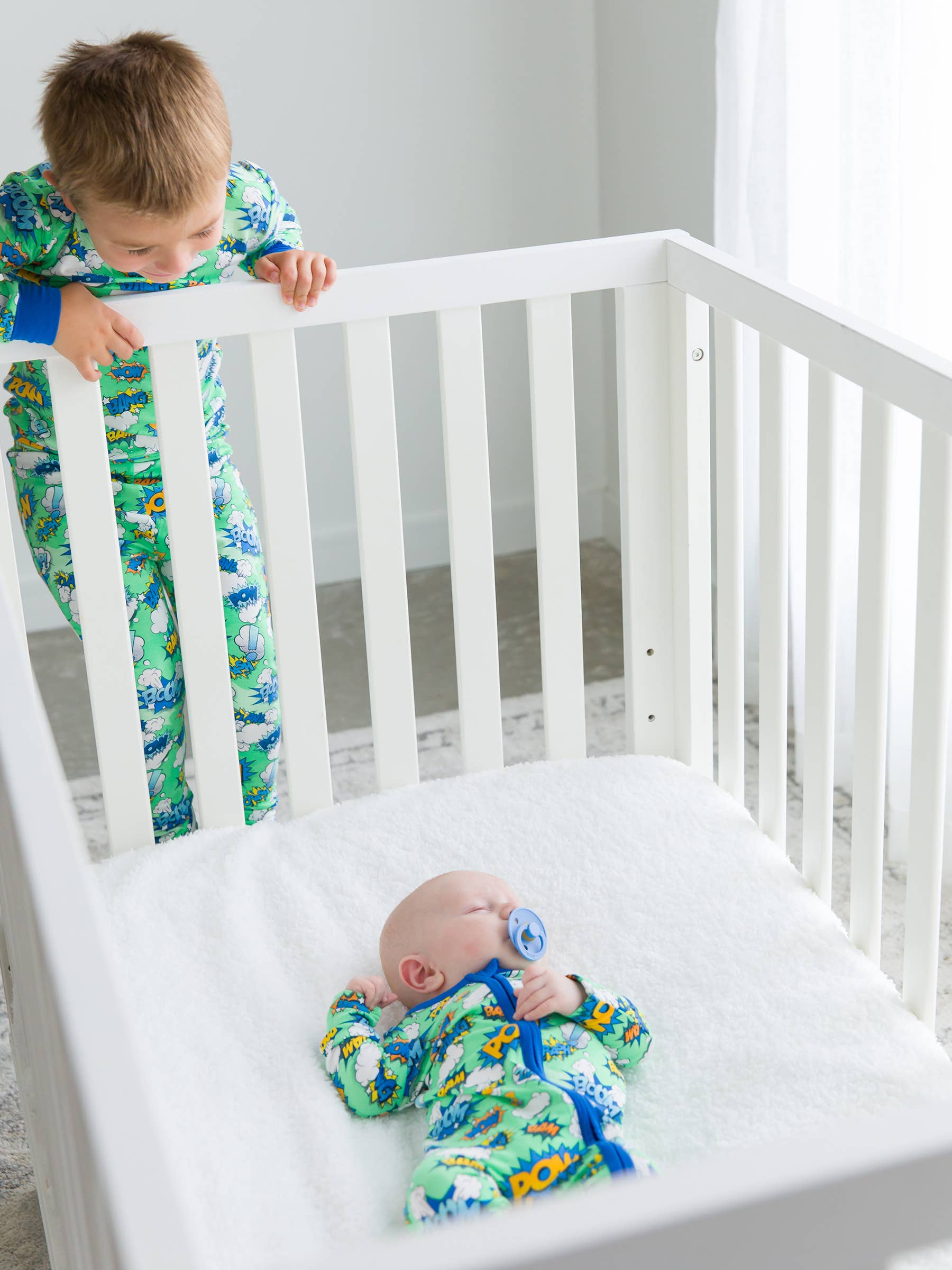 Green SoftSnooze™ Boys Bamboo Viscose Boom Pow Long Sleeve Pajama Set for wholesale on Faire3