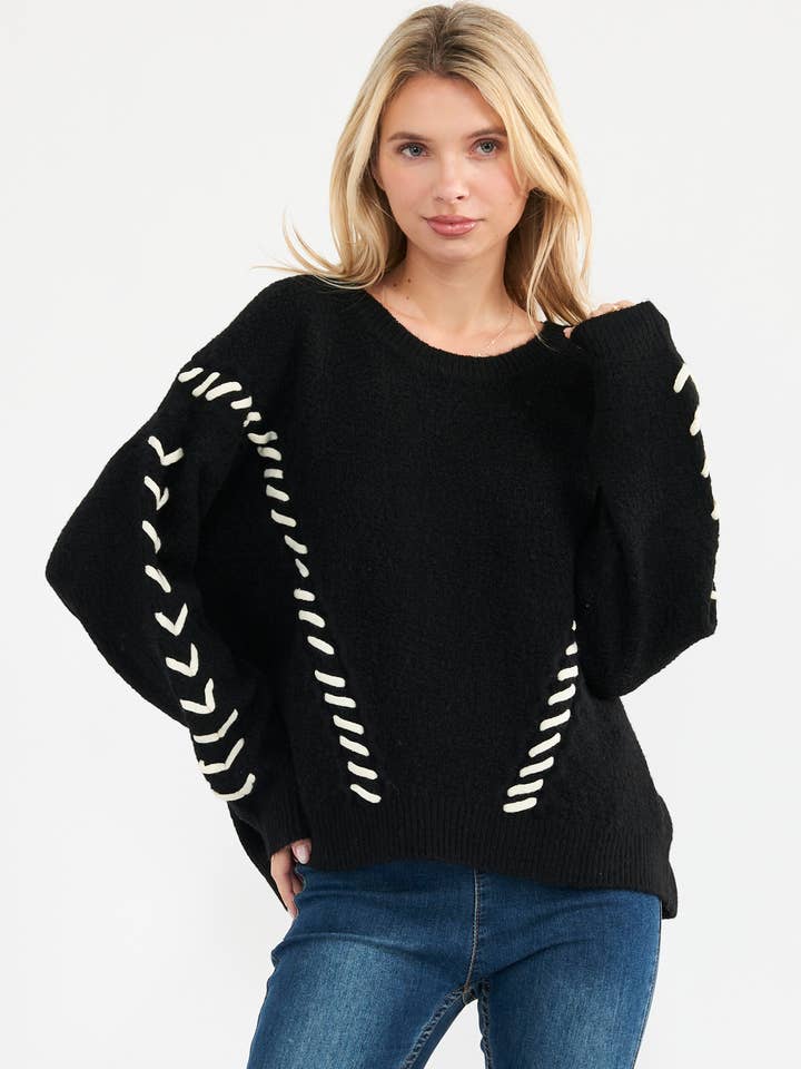 11334-Stitch Detail Knit Sweater for wholesale by Newbury Kustom