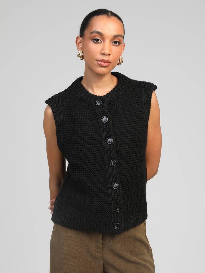 CARDIGAN SEM MANGAS LEJICKY preto por atacado de An'ge