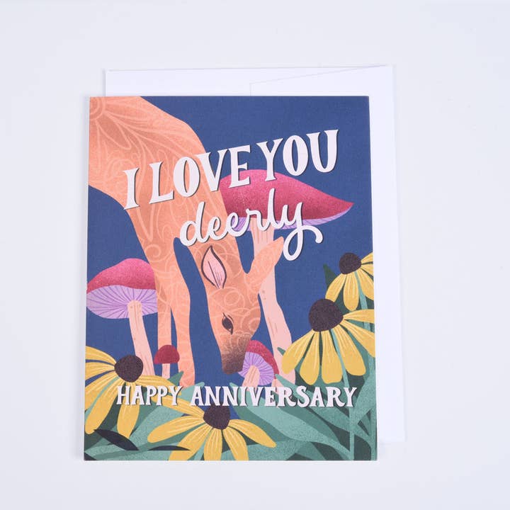 Love You Deerly Jubileumwenskaart voor wholesale door Palindrome Art