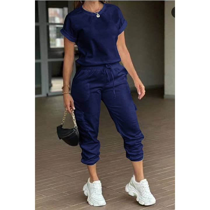 Supreme Fashion - Wholesale Top & Pant Set (NOT Loungewear) - Women's - Crew Neck Short Sleeve Drawstring Waist Jumpsuit10