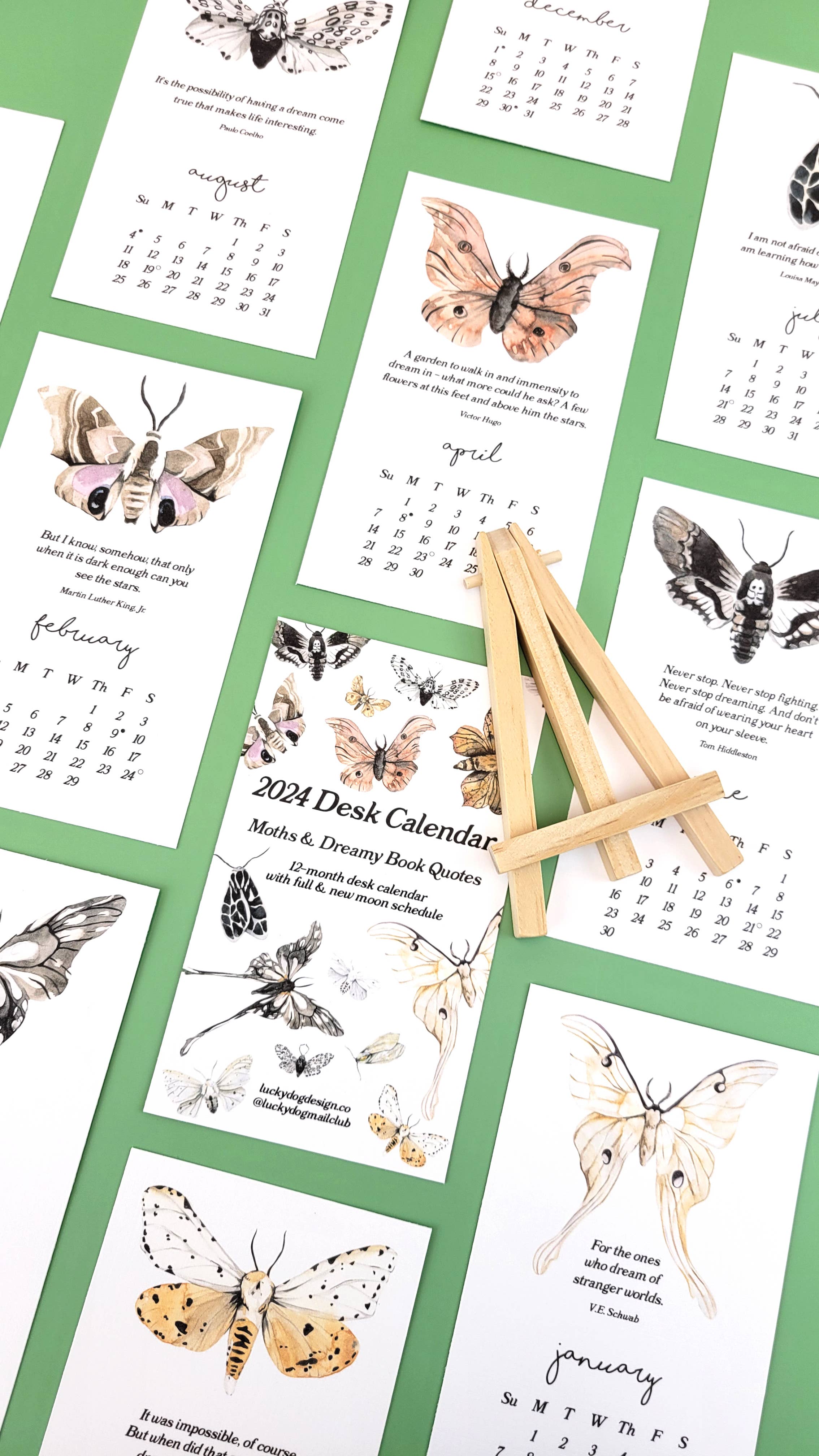Lucky Dog Design Co. - Wholesale Calendar - Moths & Dreamy Book Quotes 2026 Desk Calendar3